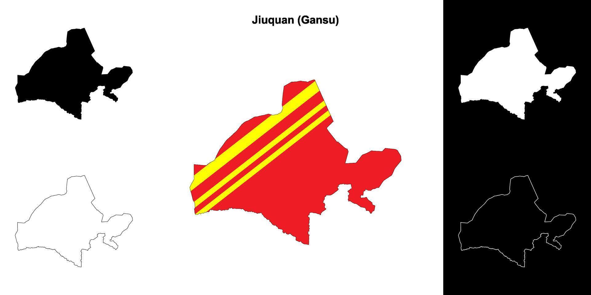 Jiuquan blank outline map set vector