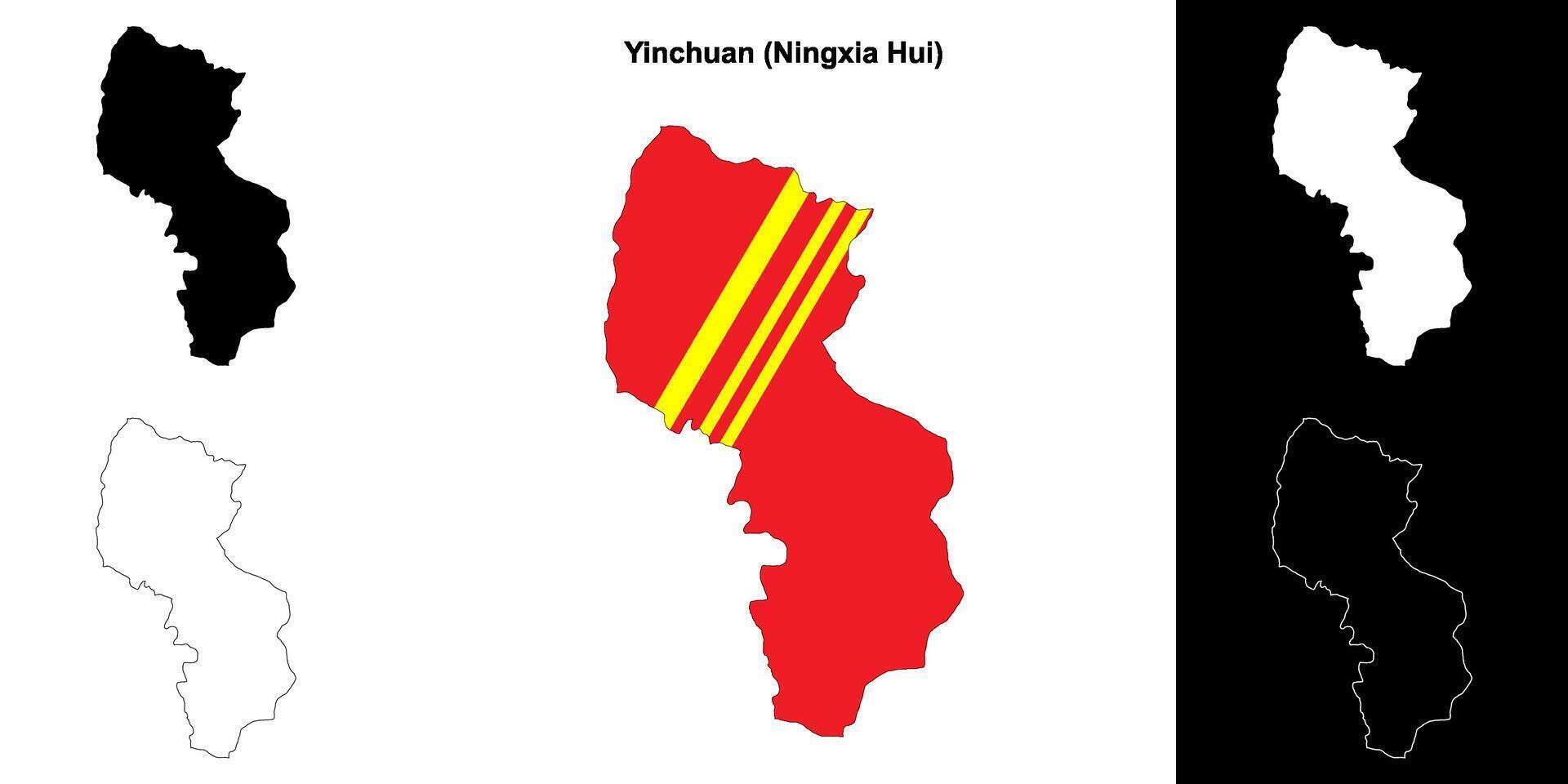Yinchuan blank outline map set vector