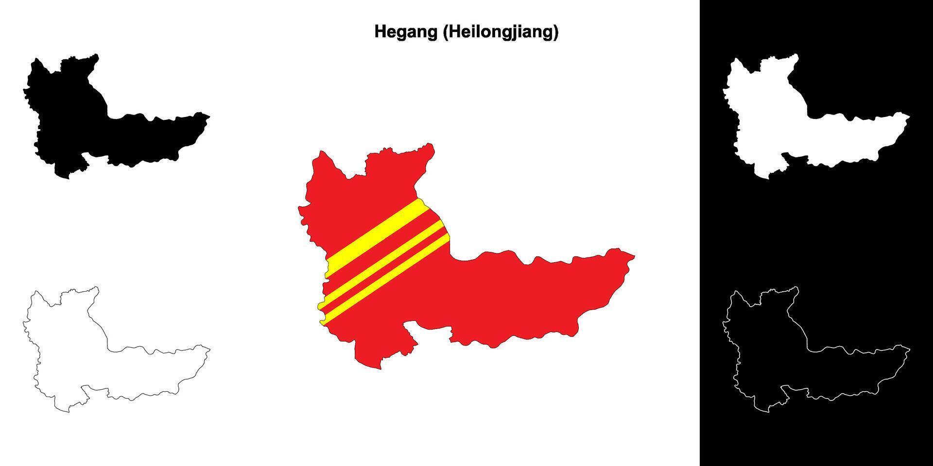 Hegang blank outline map set vector