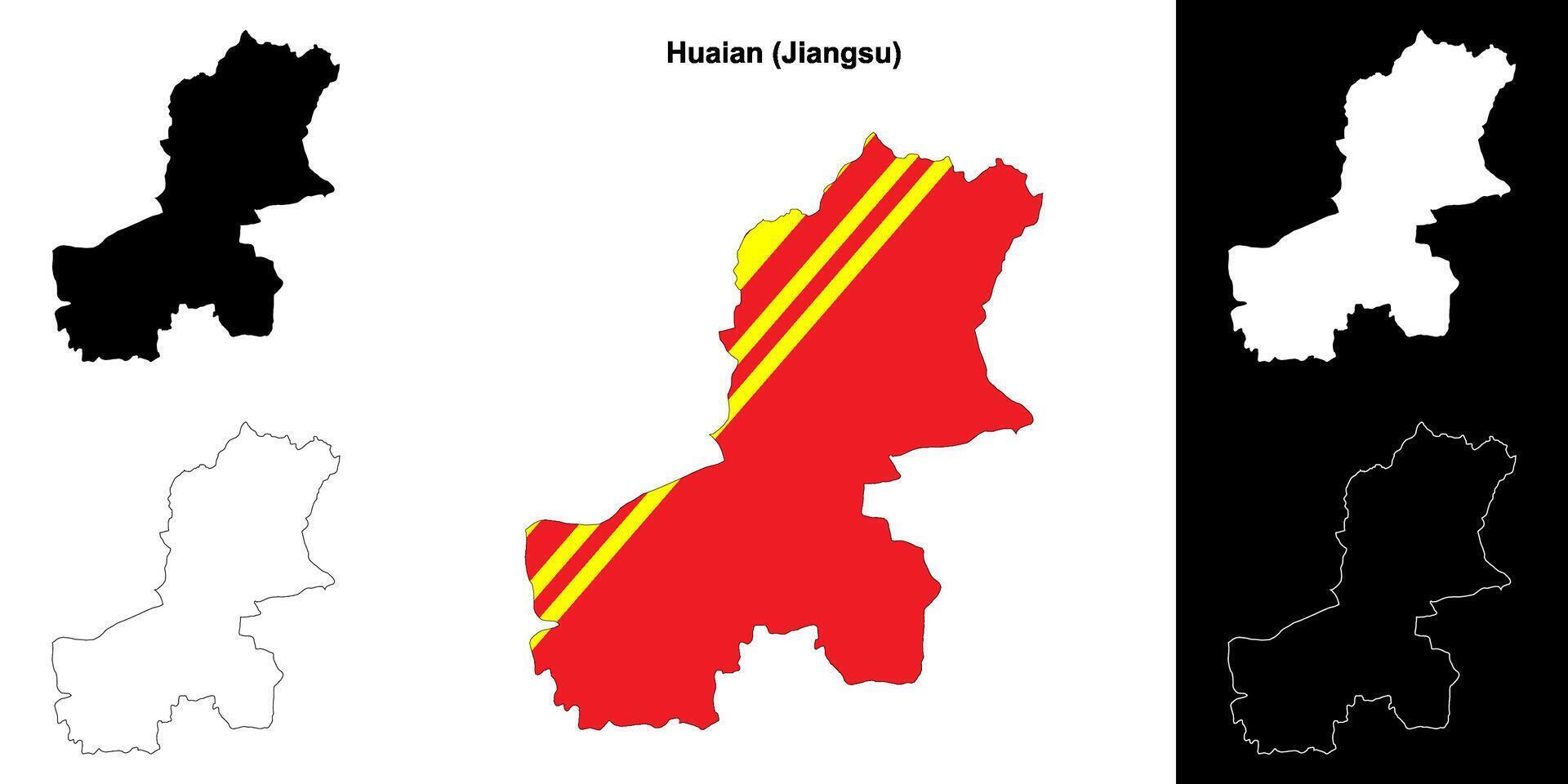 Huaian blank outline map set vector