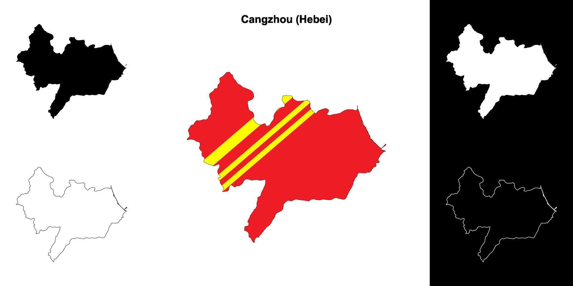 Cangzhou blank outline map set vector