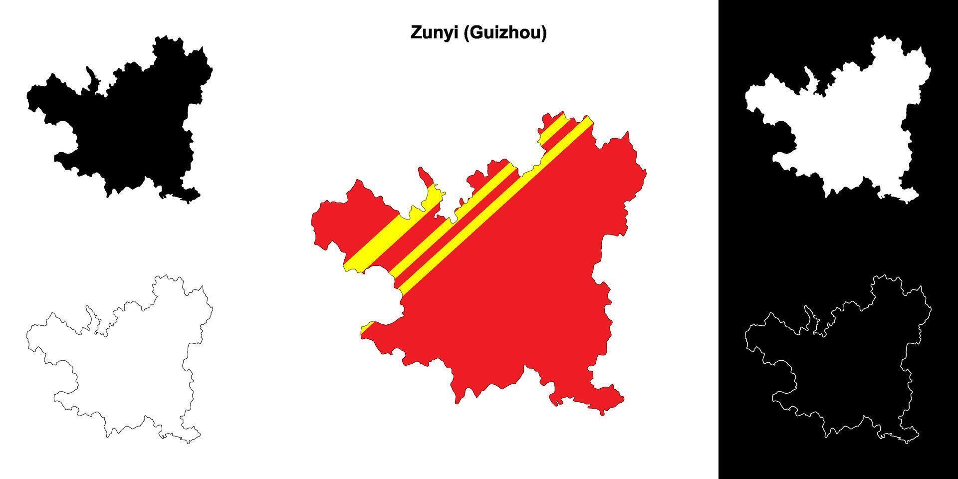 Zunyi blank outline map set vector