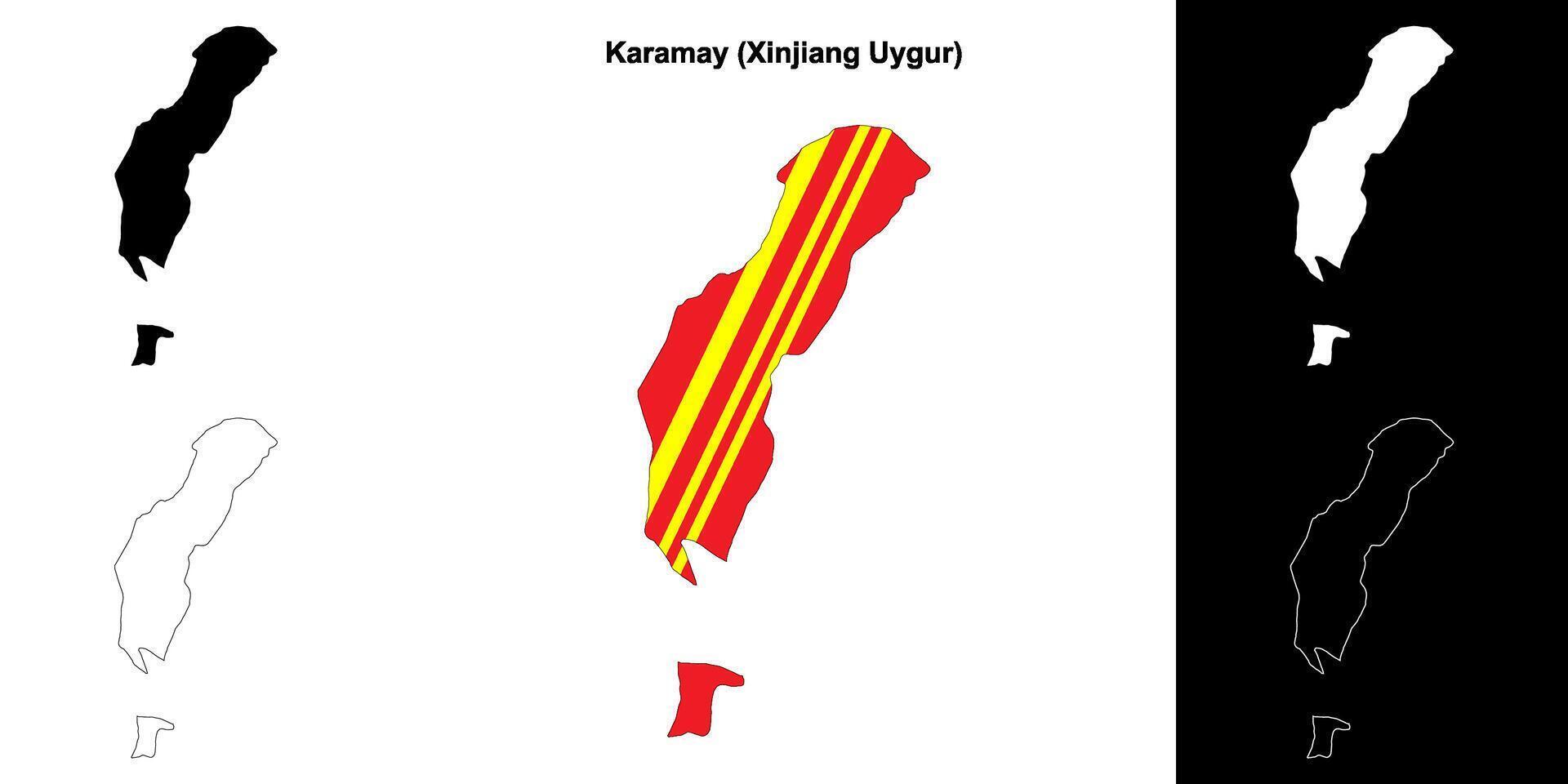 Karamay blank outline map set vector