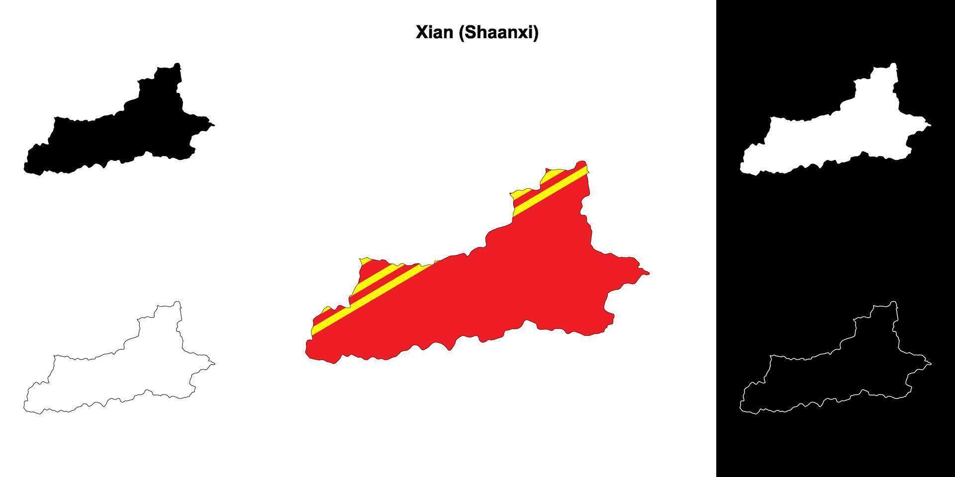 Xian blank outline map set vector