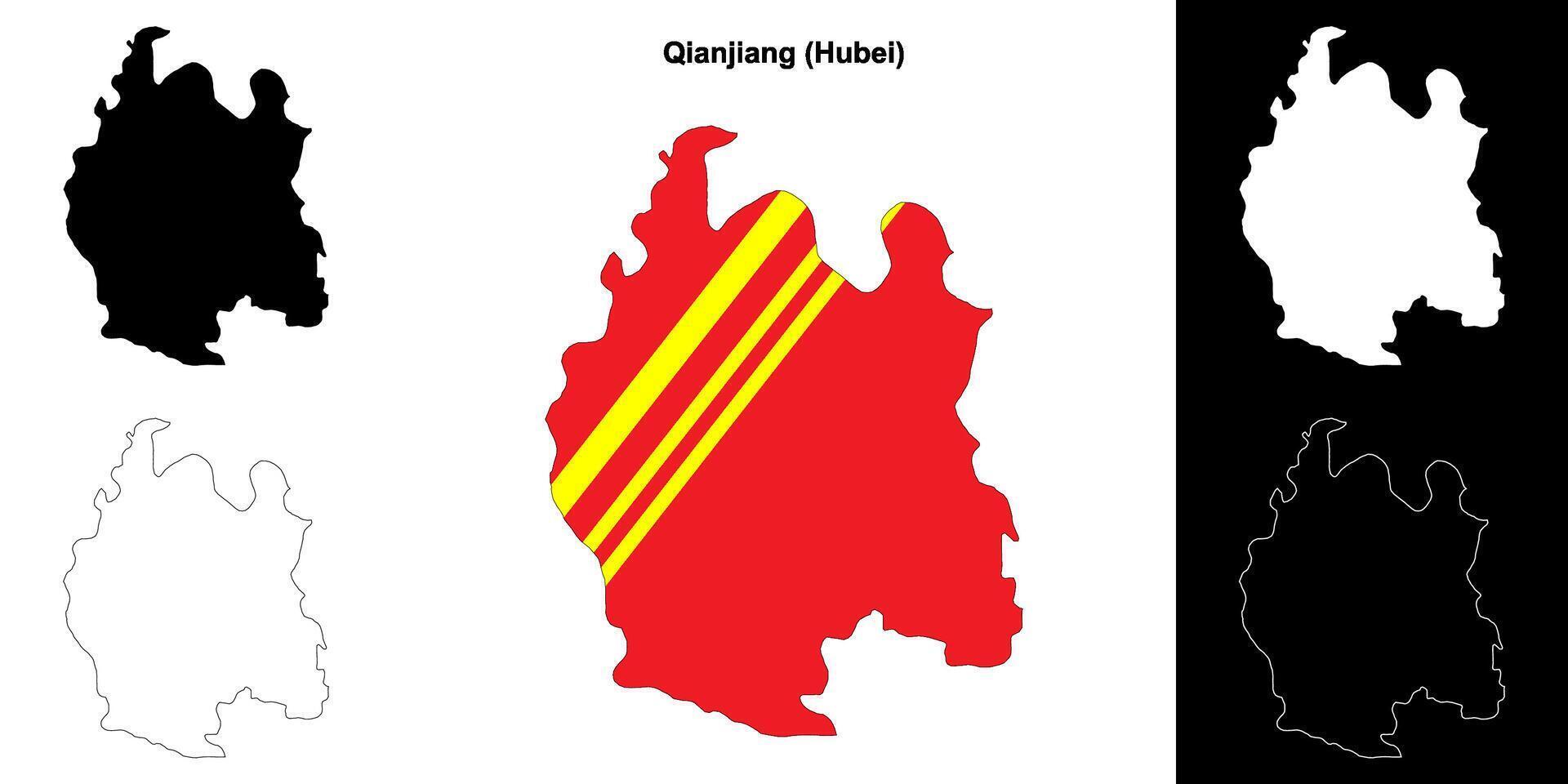 Qianjiang blank outline map set vector