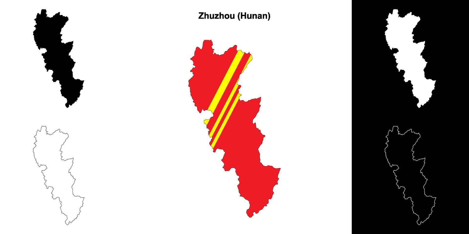 Zhuzhou blank outline map set vector