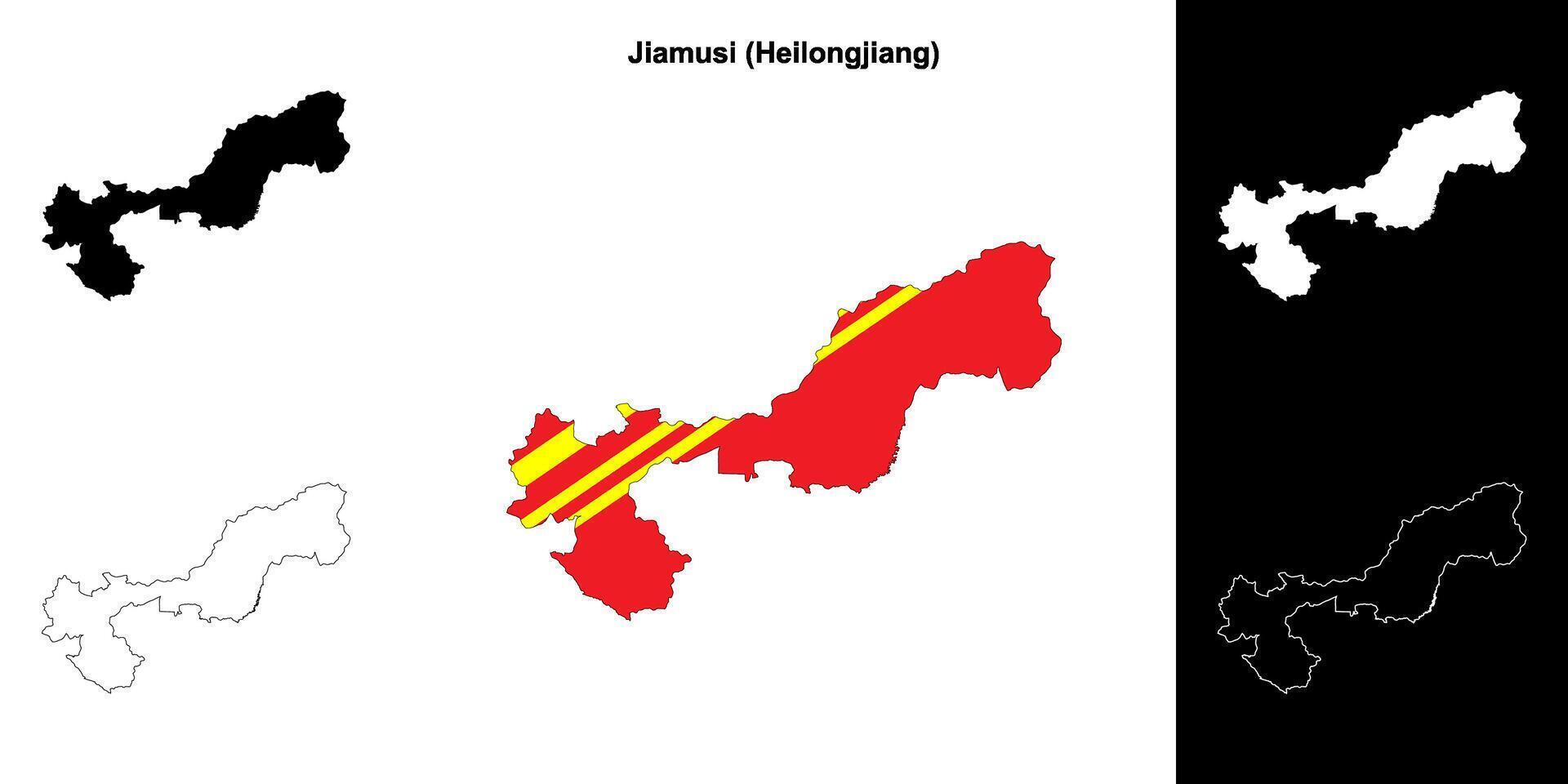 Jiamusi blank outline map set vector