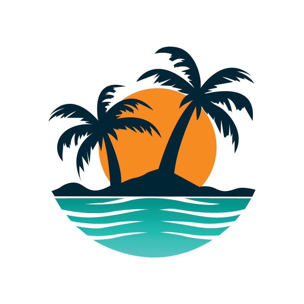 Tropical island with tree and ocean illustration vector