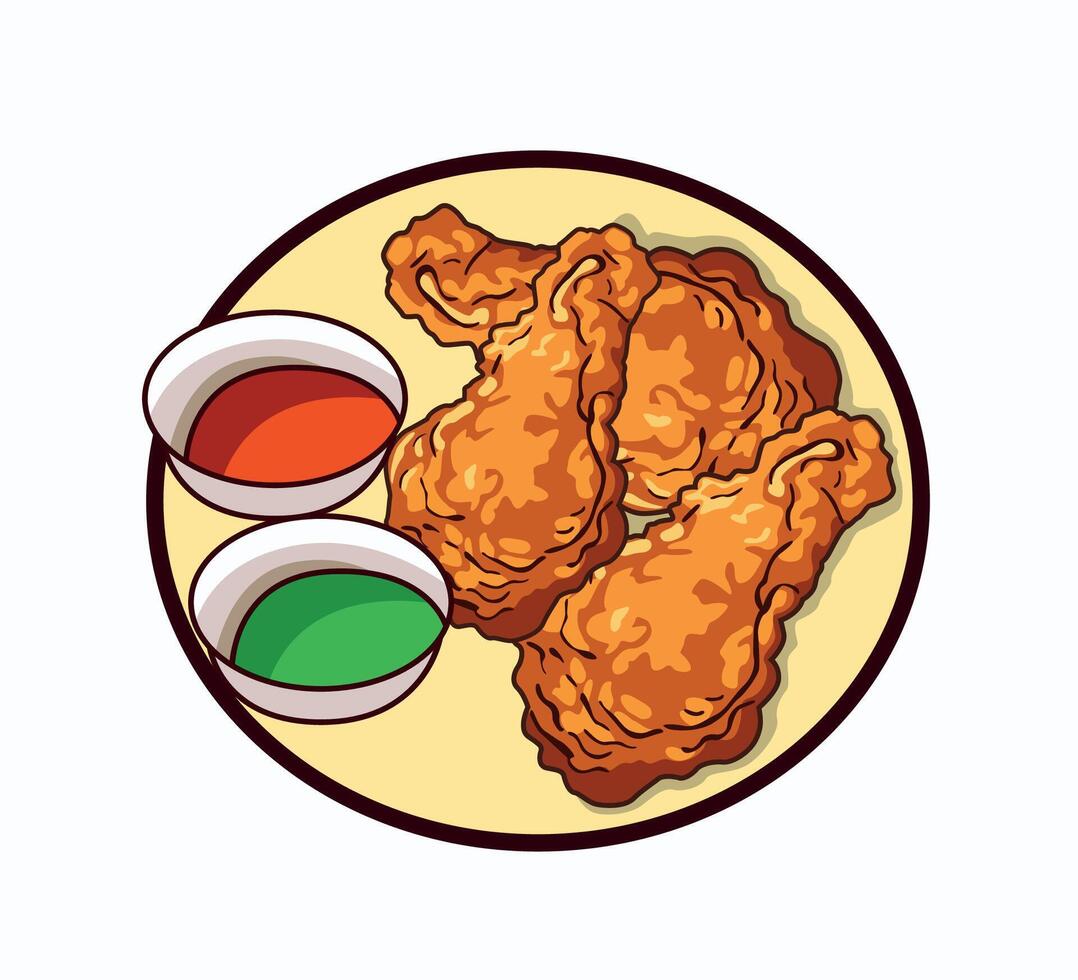 fried chicken with sauce illustration vector