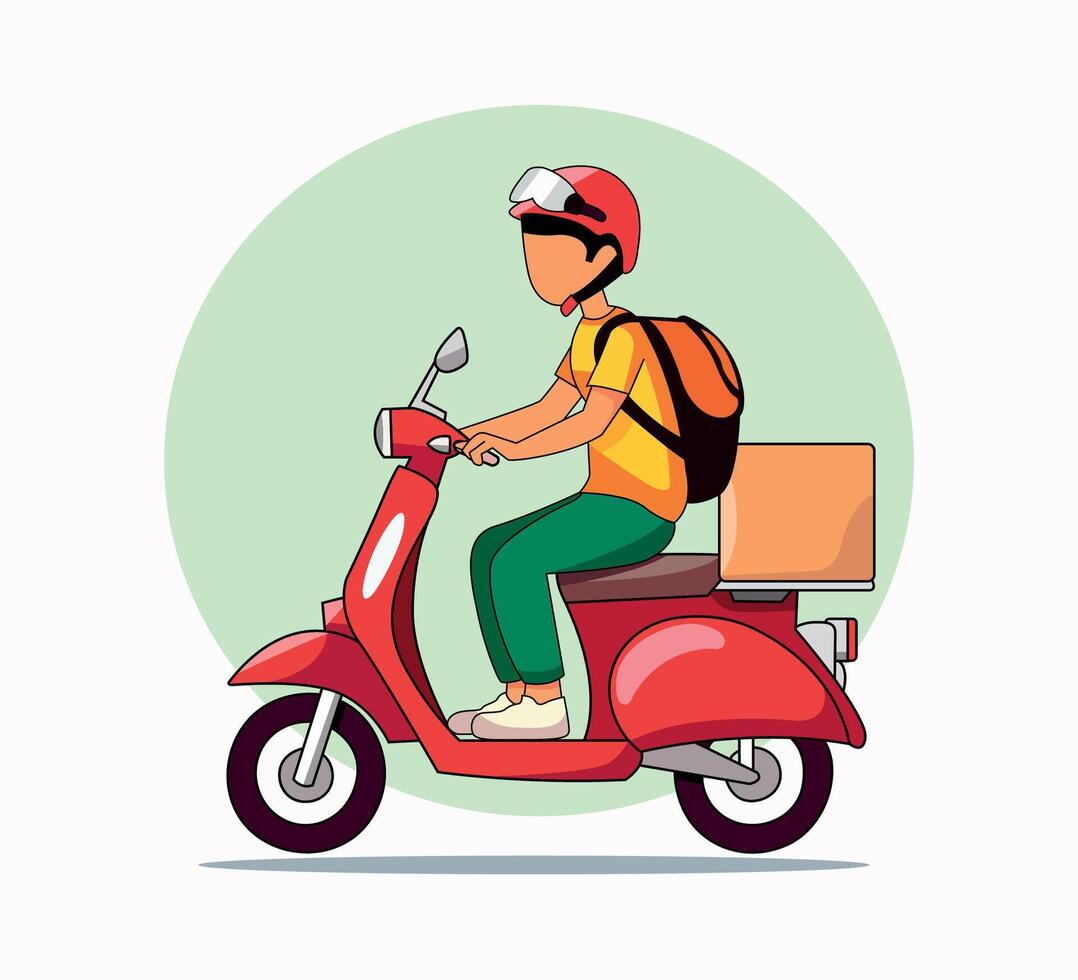 food delivery service with scooter flat character design vector