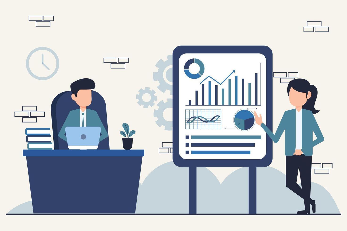 Business people teamwork with presentation board in the office illustration graphic design vector