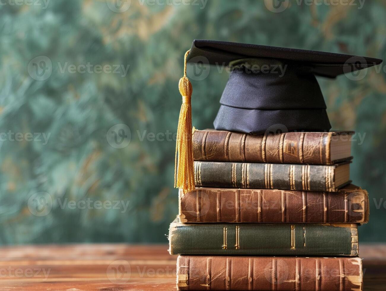 A graduation bachelor cap on a stack of book, knowledge and education concept. photo