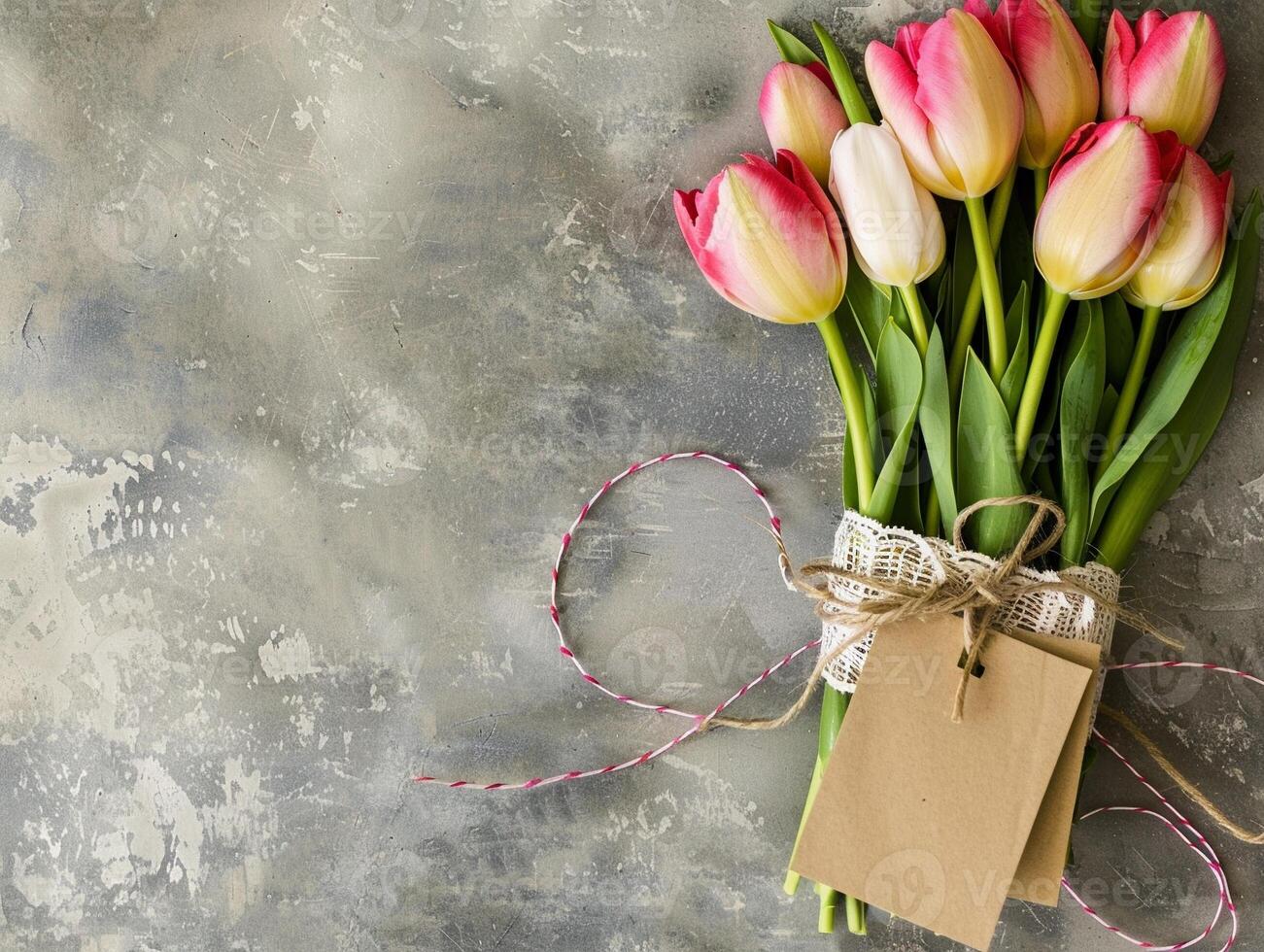Greeting card and flower bouquet for Mother's Day design concept. photo