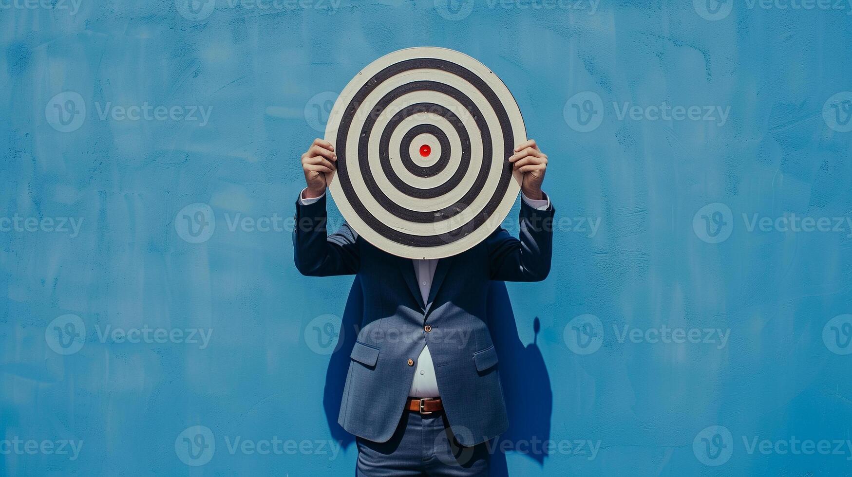 Businessman holding a dart target, dartboard, business goal concept. photo