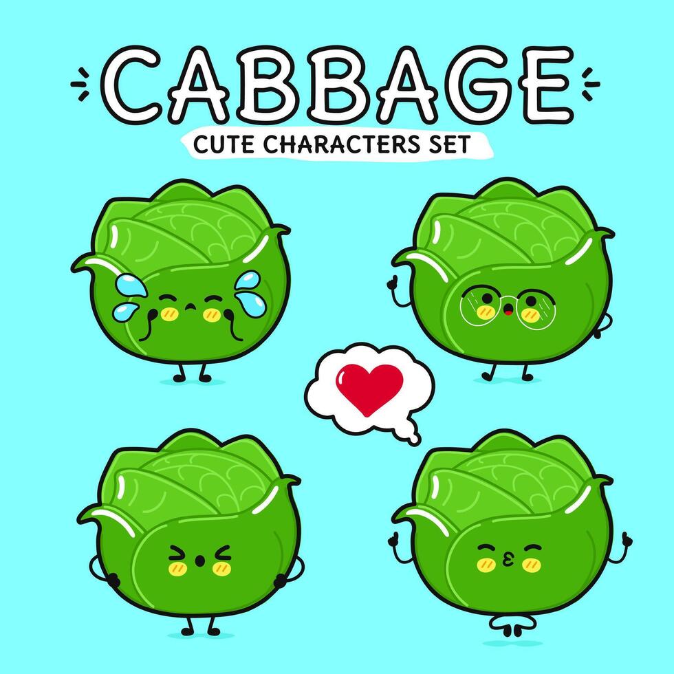 Funny cute happy Broccoli characters bundle set. Hand drawn doodle style cartoon character illustration. Isolated on blue background. Broccoli mascot character collection vector