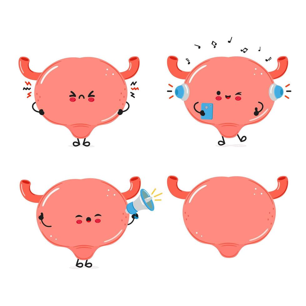 Funny Bladder characters bundle set. hand drawn doodle style cartoon character illustration icon design. Cute Bladder mascot character collection vector