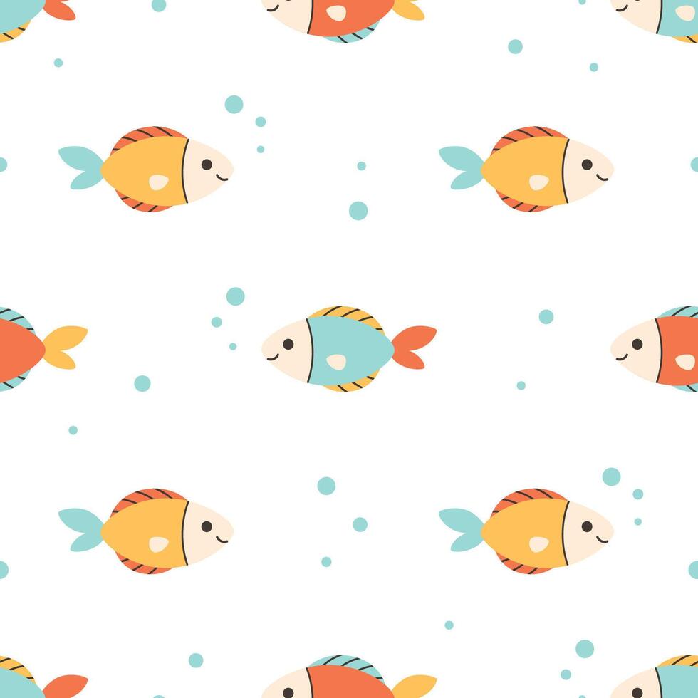 Seamless pattern with cute fishes. Sea animals. Ocean fauna vector