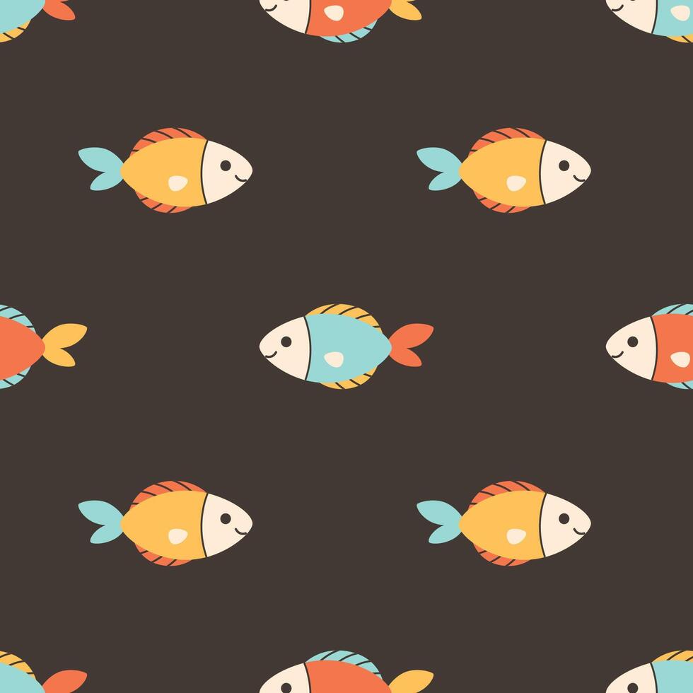 Seamless pattern with cute fishes. Sea animals. Ocean fauna. vector