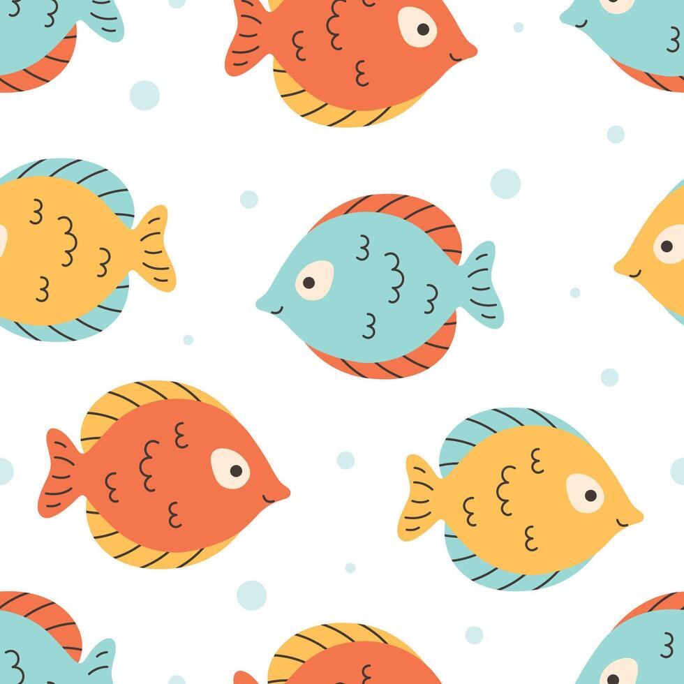 Seamless pattern with cute fishes. Sea animals. Ocean fauna. vector