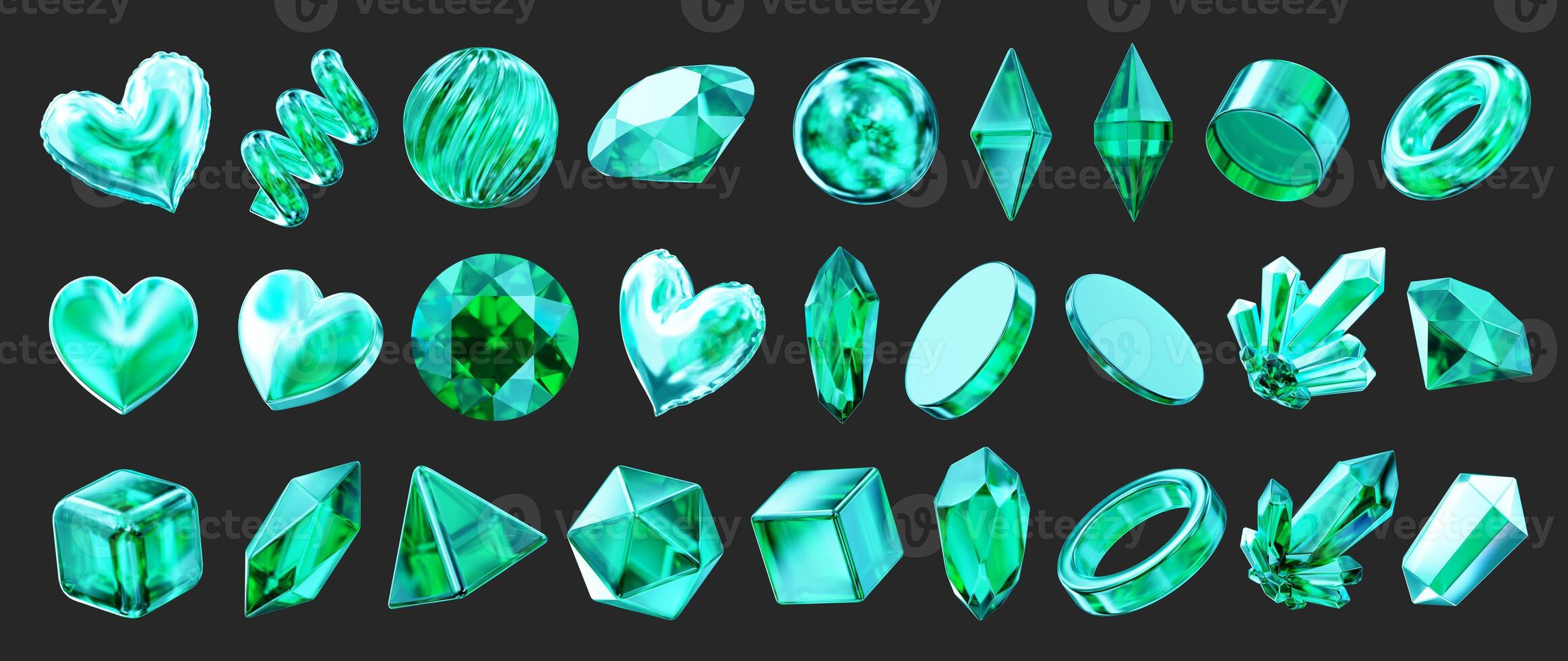 Crystal collection set pack isolated background 3d rendering photo