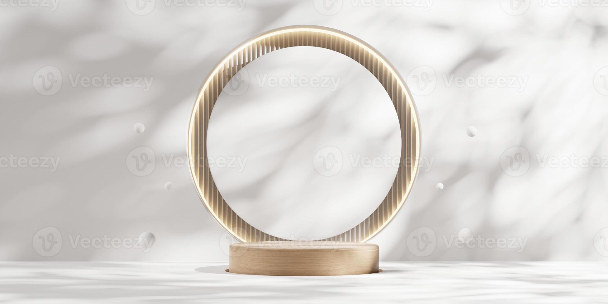 Wooden minimal platform podium for advertising product display background 3d rendering photo