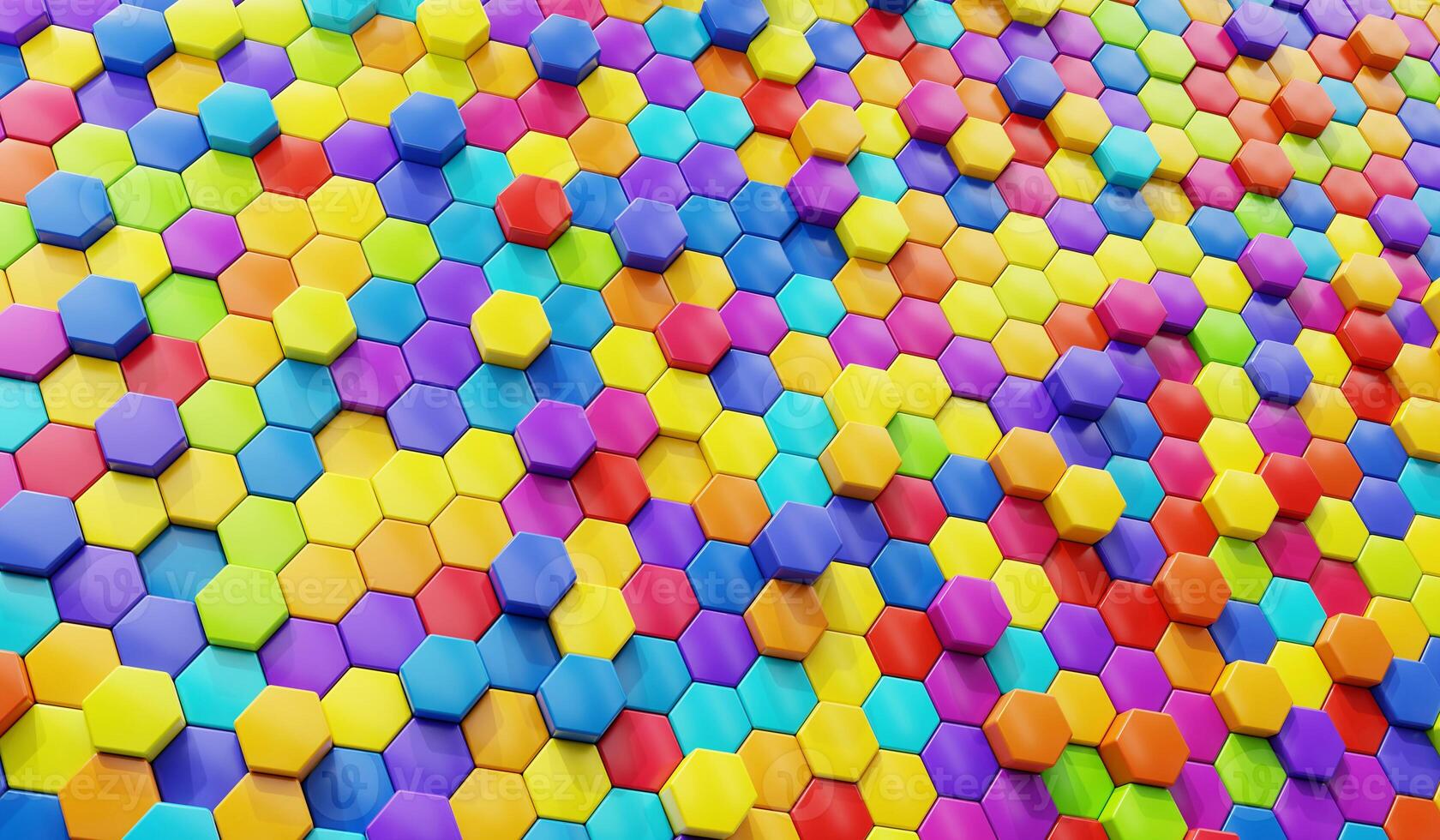 Abstract row of rainbow colorful futuristic objects background 3d rendering photo