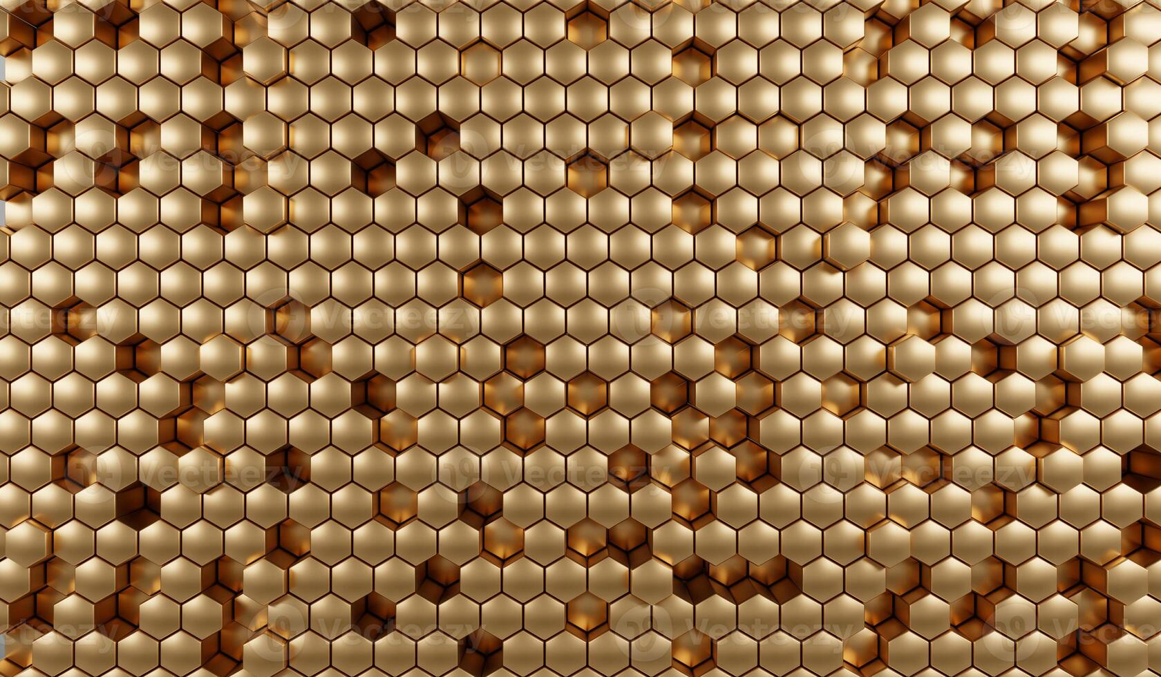 Abstract Golden hexagon array background 3d rendering photo