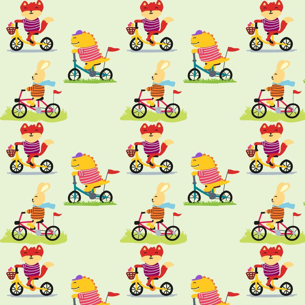 Cute Animals on bicycle pattern for fabric, textile and print vector