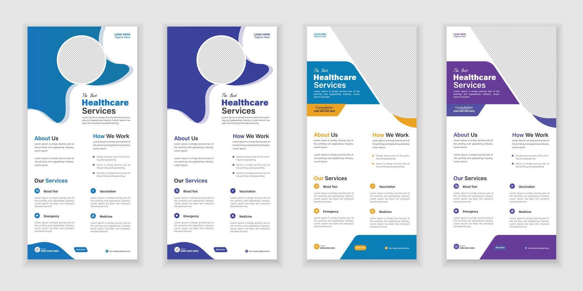Bundle Medical Roll-Up Or Dl Flyer And Rack Card Design Template For Your Business vector