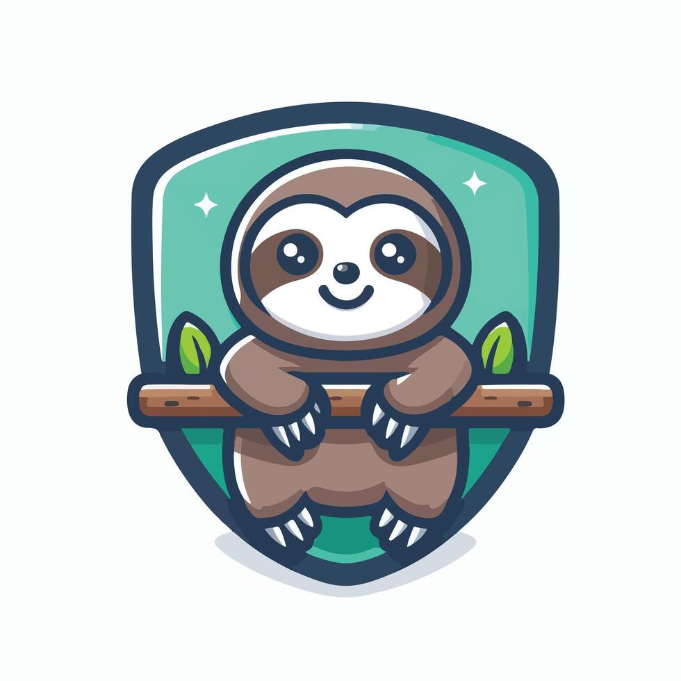 Cute Sloth emblem logo cartoon vector