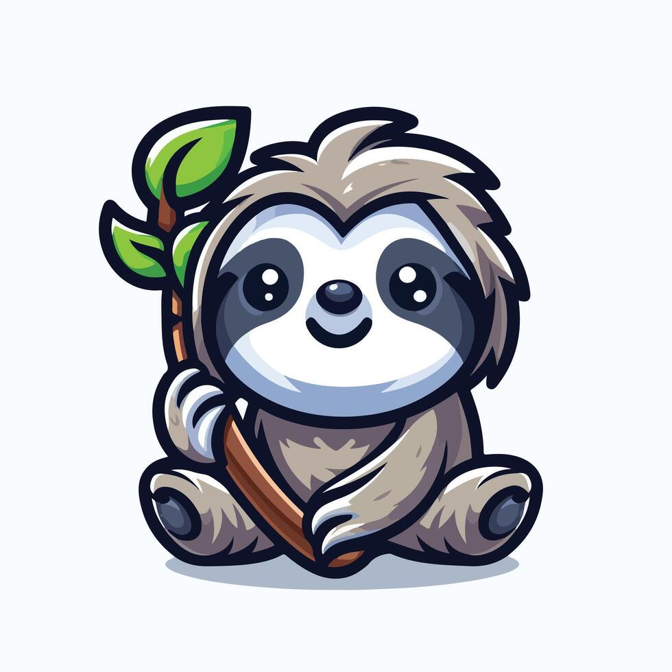 Cute Sloth emblem logo cartoon vector