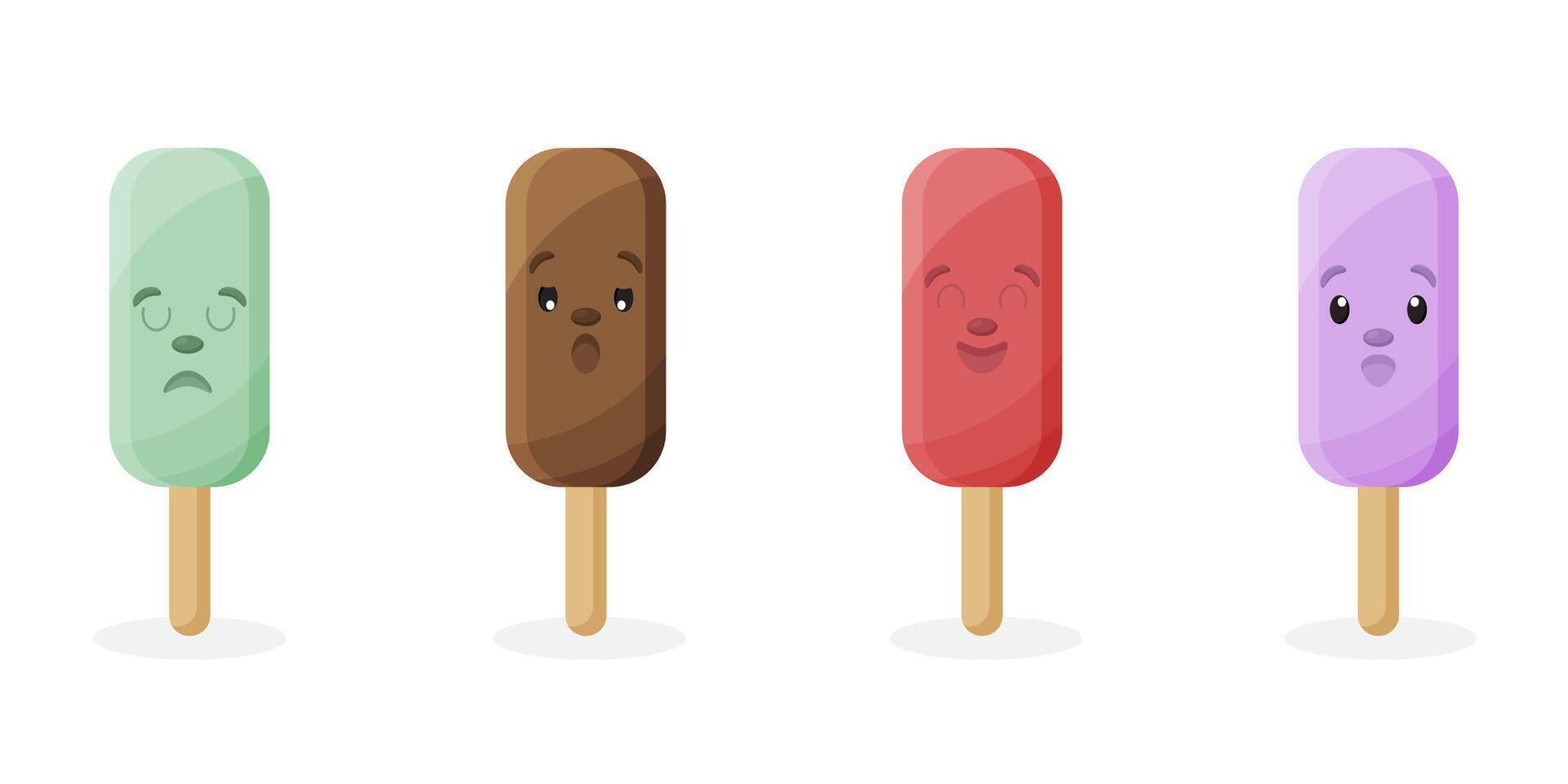 Kawaii ice cream characters. Cute cartoons isolated on white. vector
