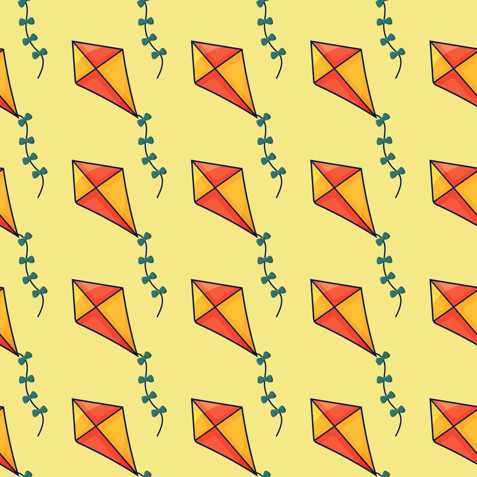 Seamless pattern with flying kites. hand drawn illustration. vector
