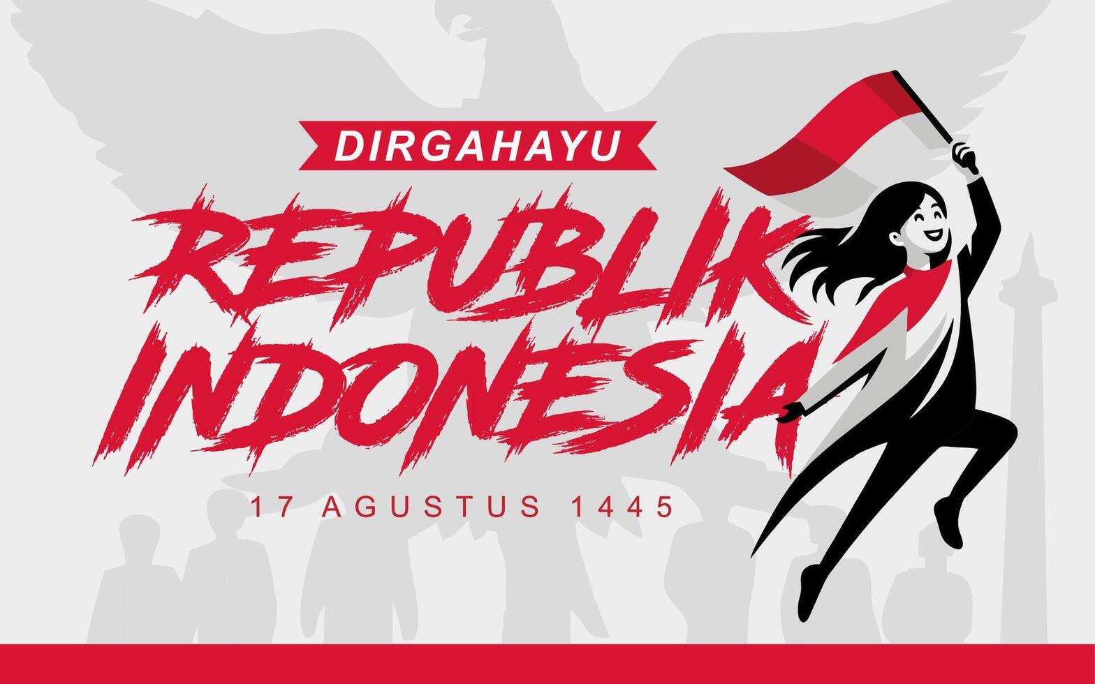 Indonesian Dirgahayu poster, Woman carrying a red and white flag vector