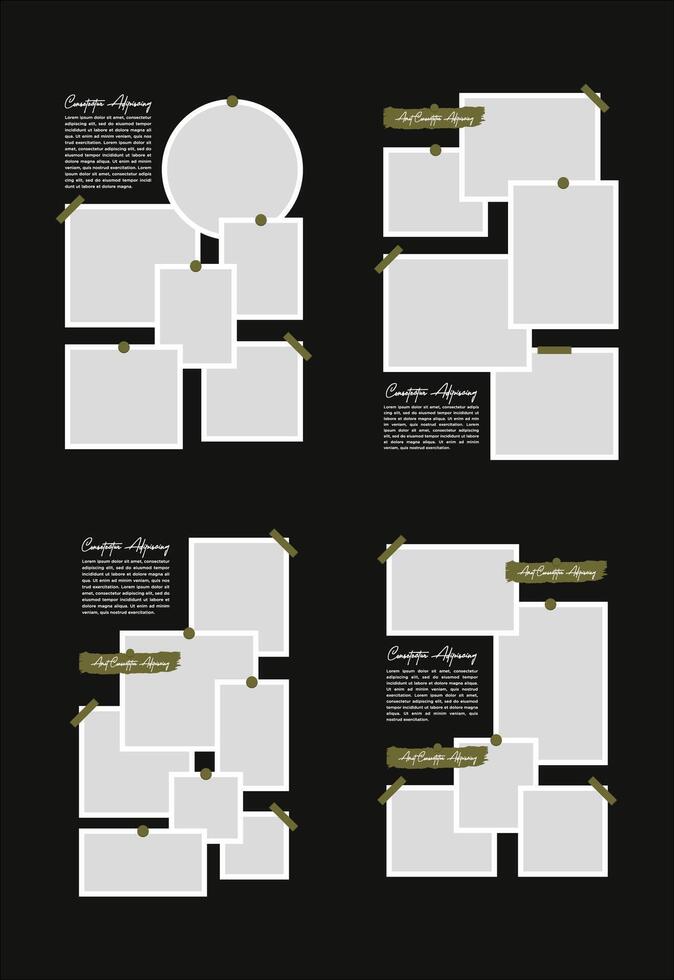 Set Pictures or photos frame collage abstract photo frames and digital photo wall template vector