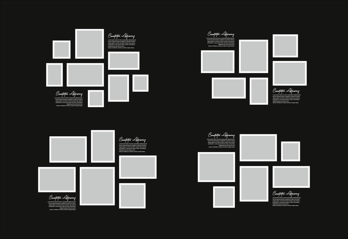 Set Pictures or photos frame collage abstract photo frames and digital photo wall template vector