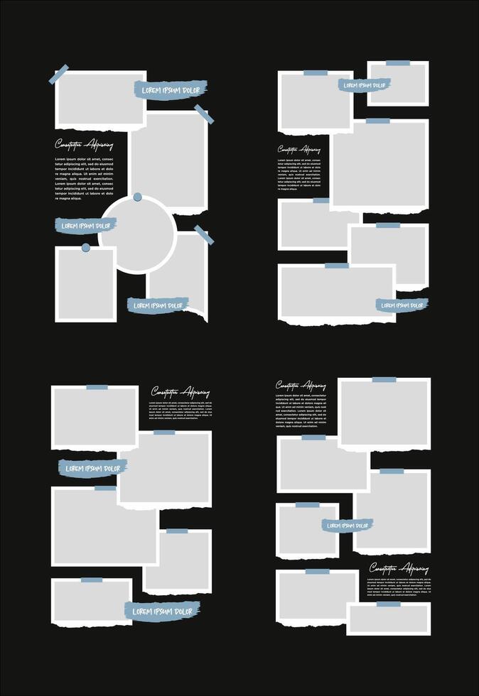 Set Pictures or photos frame collage abstract photo frames and digital photo wall template vector