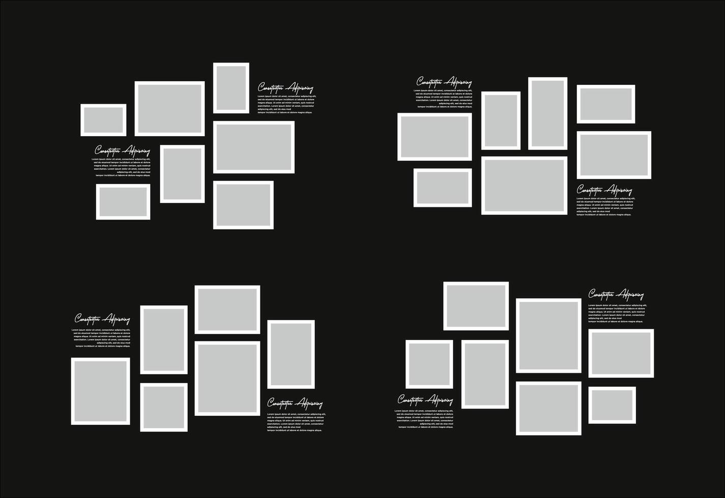 Set Pictures or photos frame collage abstract photo frames and digital photo wall template vector