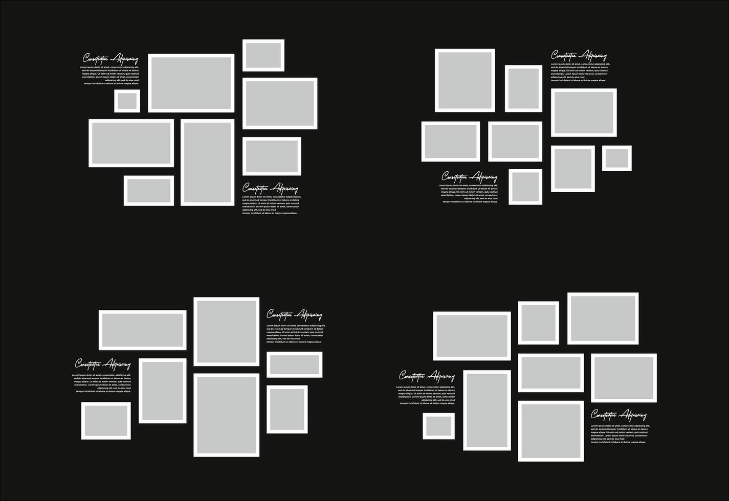 Set Pictures or photos frame collage abstract photo frames and digital photo wall template vector