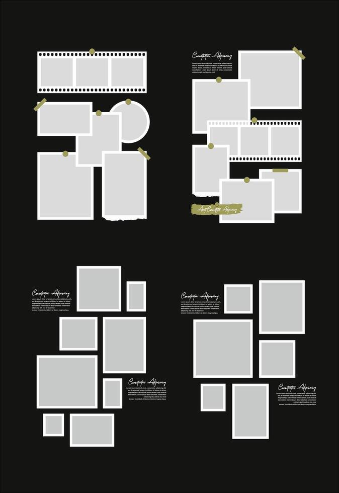 Set Pictures or photos frame collage abstract photo frames and digital photo wall template vector