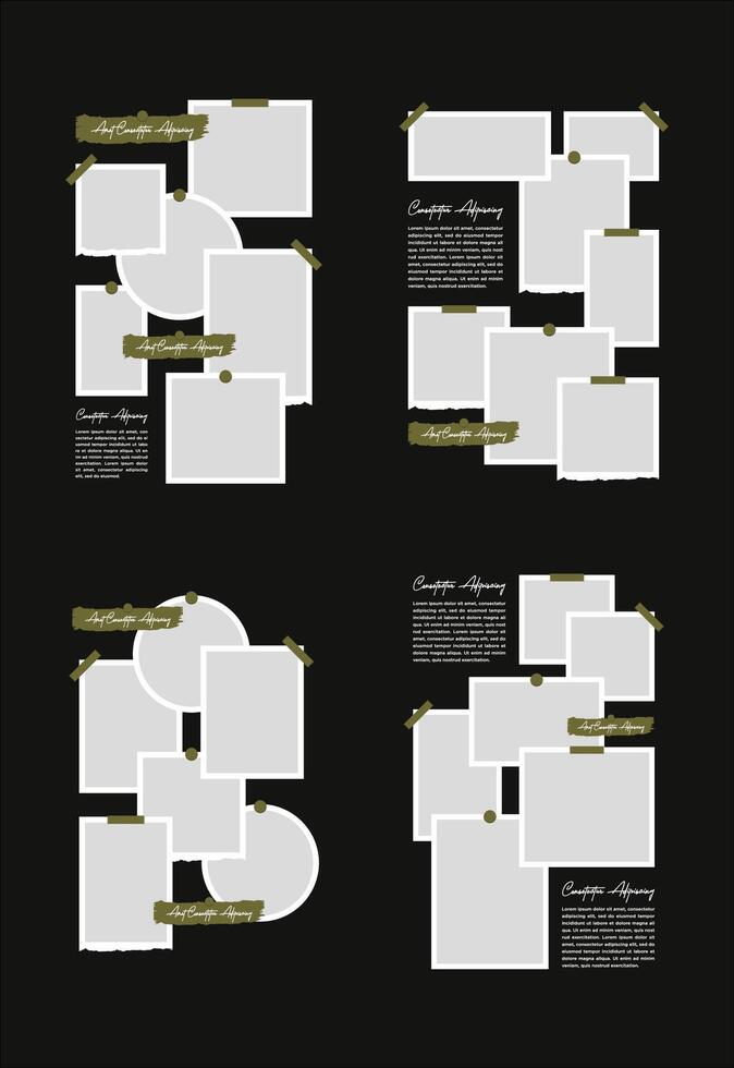 Set Pictures or photos frame collage abstract photo frames and digital photo wall template vector
