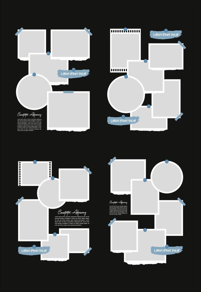 Set Pictures or photos frame collage abstract photo frames and digital photo wall template vector