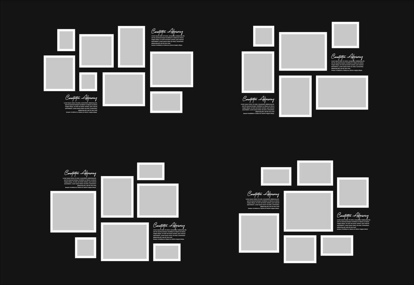 Set Pictures or photos frame collage abstract photo frames and digital photo wall template vector