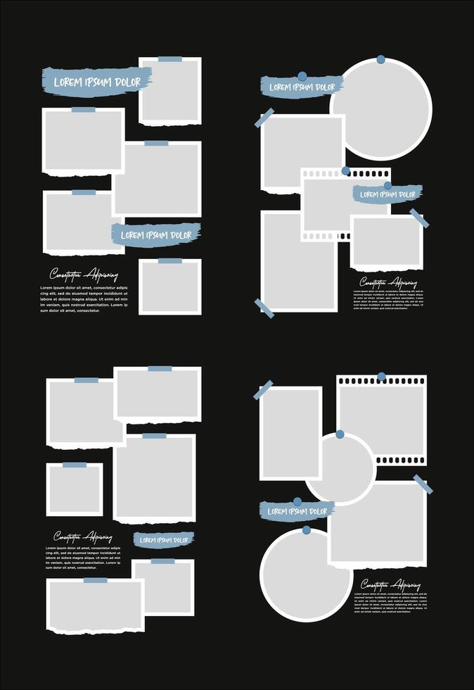 Set Pictures or photos frame collage abstract photo frames and digital photo wall template vector