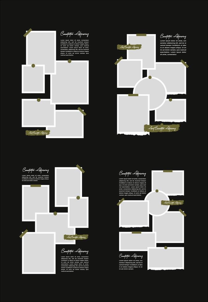 Set Pictures or photos frame collage abstract photo frames and digital photo wall template vector