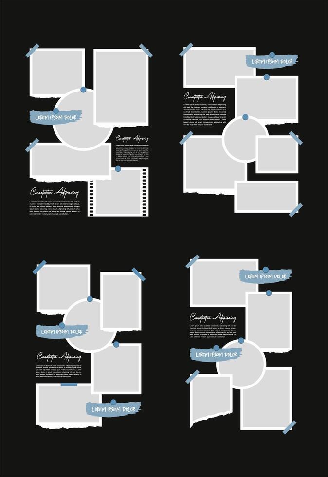 Set Pictures or photos frame collage abstract photo frames and digital photo wall template vector