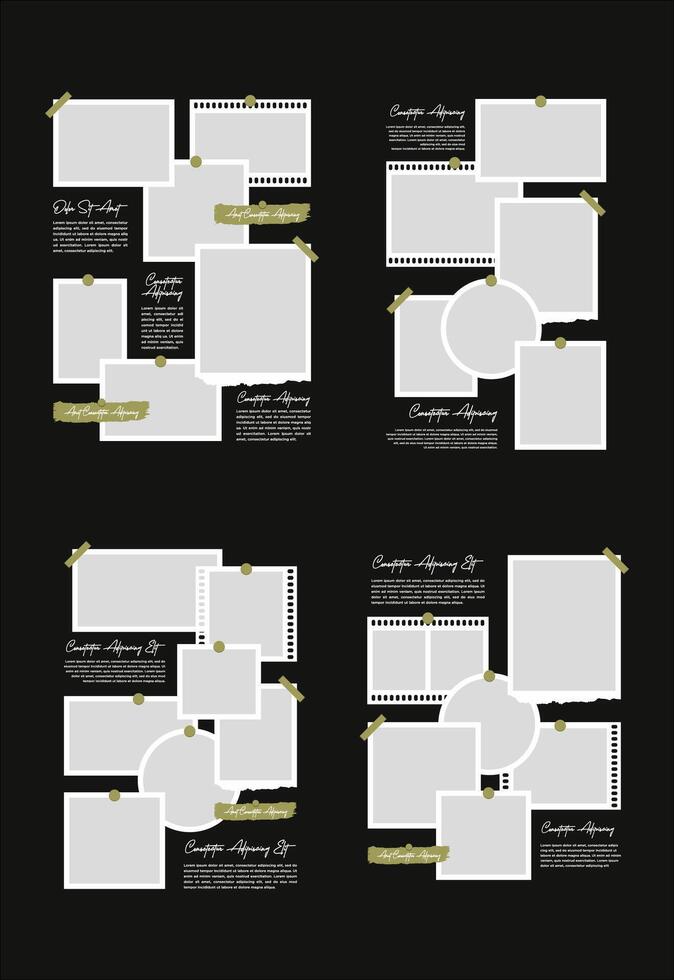 Set Pictures or photos frame collage abstract photo frames and digital photo wall template vector