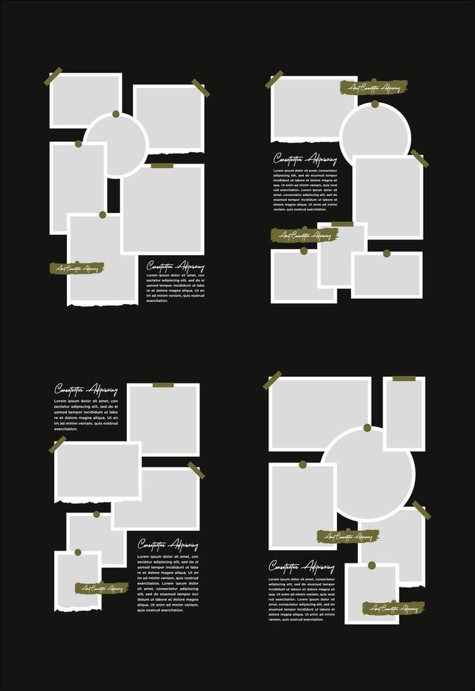 Set Pictures or photos frame collage abstract photo frames and digital photo wall template vector