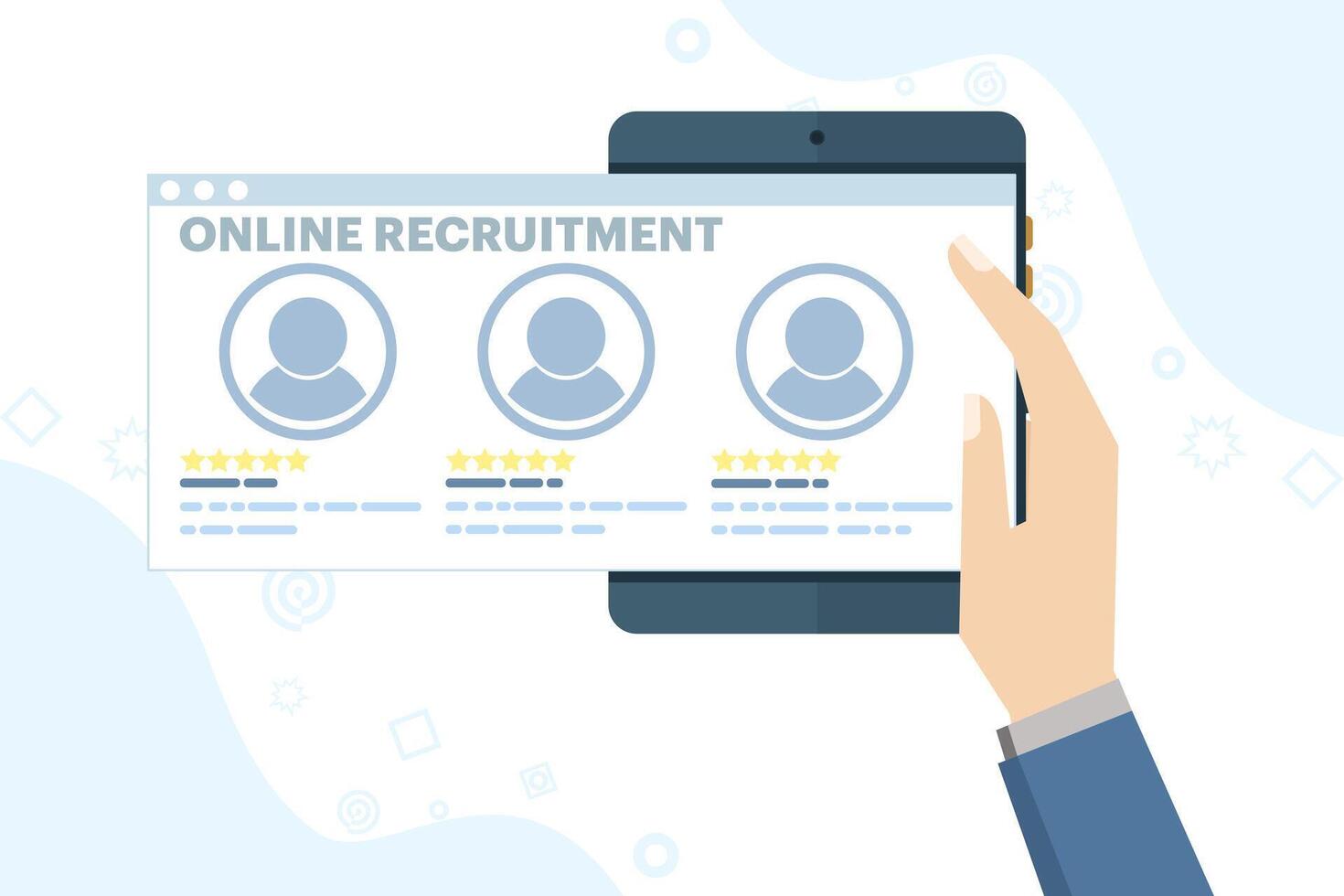 The recruitment concept is carried out online. online job search and human resources, new employee recruitment, creative human resources job search. flat illustration on white background. vector