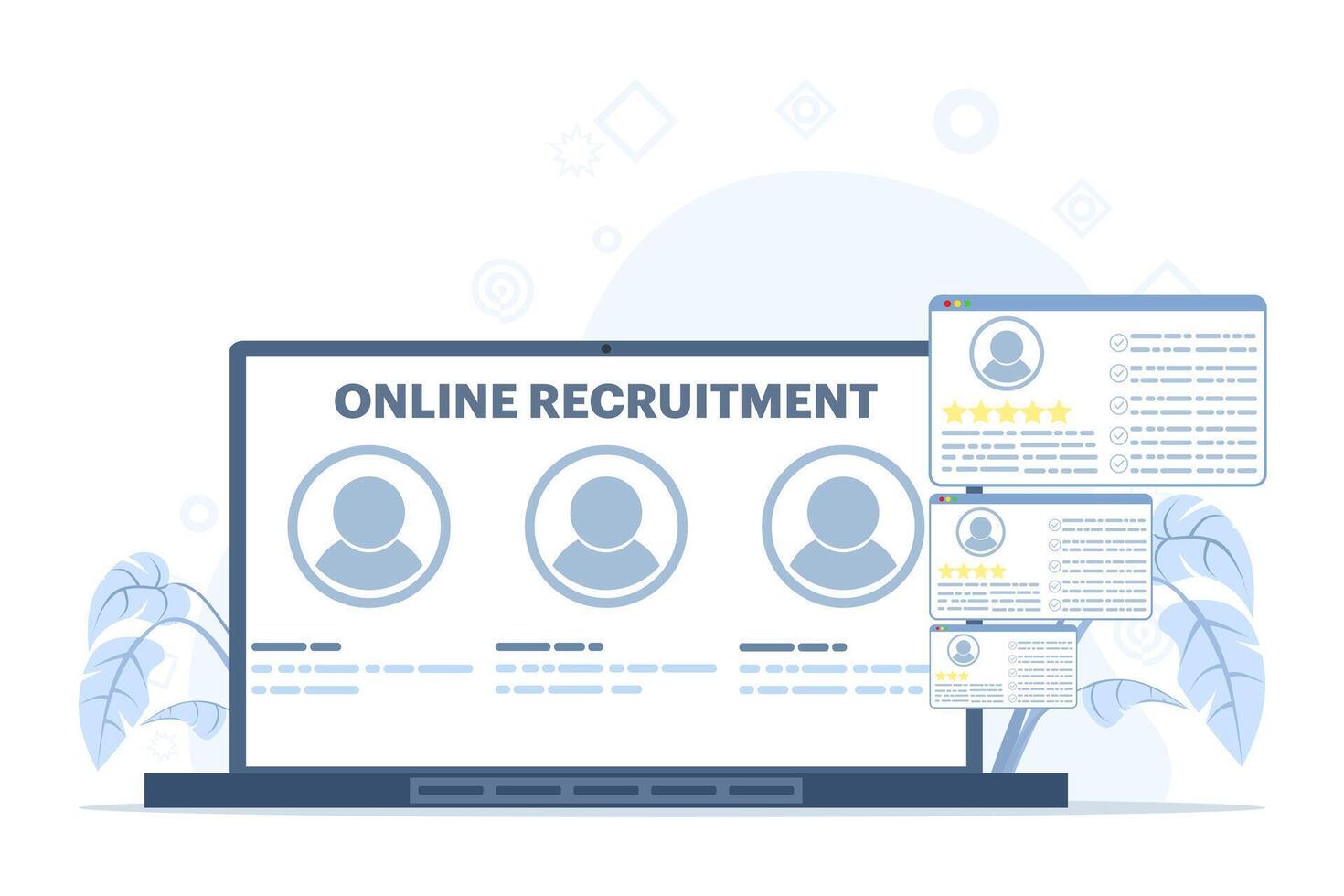 The recruitment concept is carried out online. online job search and human resources, new employee recruitment, creative human resources job search. flat illustration on white background. vector